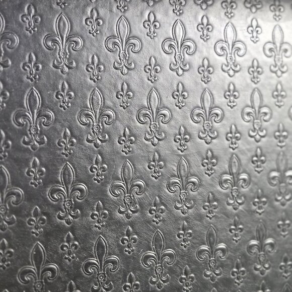 Black Leather Tray with Embossed Fleur de Lis Pattern Open Wrapped Handles - Picture 11 of 12